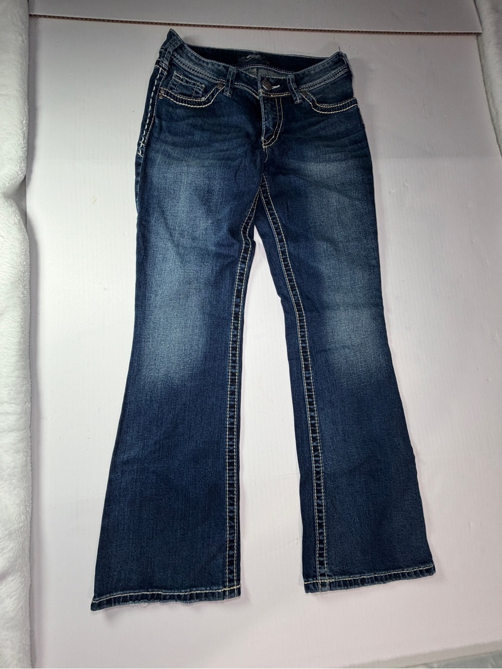 Women’s Dark Blue Bootcut Jeans - Classic Denim Silver Suki